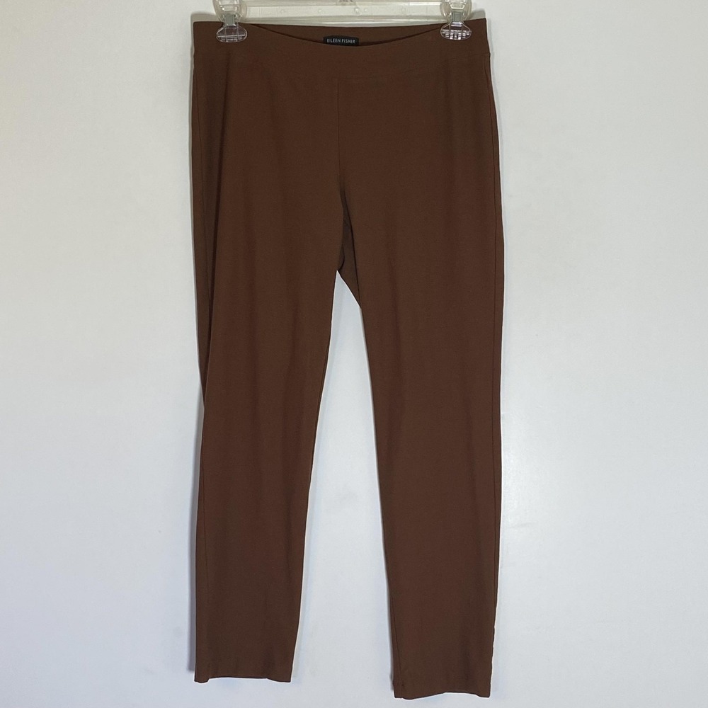 Eileen Fisher Dress Pants Womens Medium Brown Jersey Slim Tapered Pull On